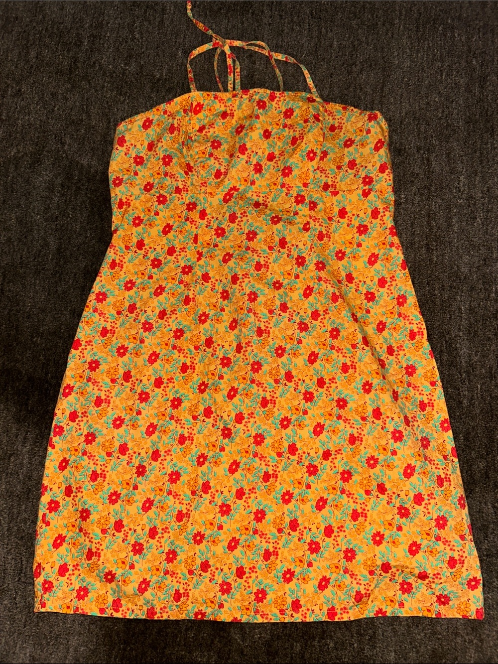 Xhilaration Yellow Floral Sundress with Red & Teal Accents